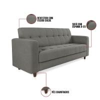 Sofá 03 Lugares Arezzo Suede Grafite Pés Chanfrado Marrom - D'rossi