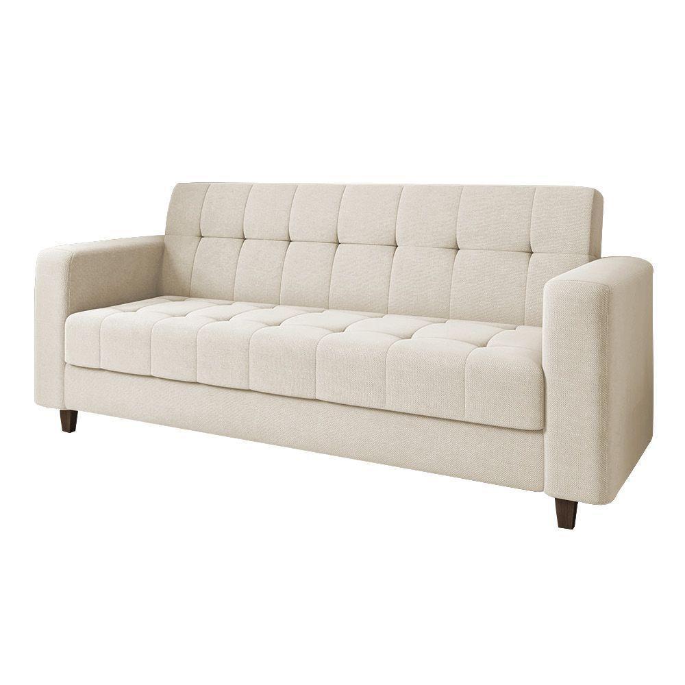 Sofá 03 Lugares Arezzo Linho Pés Chanfrado Marrom - D'rossi Cor A19 Bege - 4