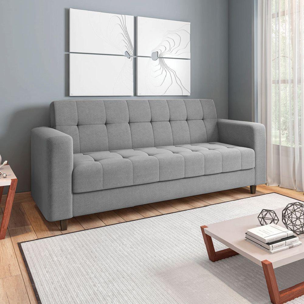 Sofá 03 Lugares Arezzo Linho Grafite A26 Pés Chanfrado Marrom - D'rossi - 7