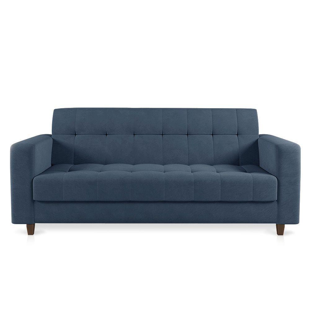 Sofá 03 Lugares Arezzo Suede Azul Marinho Pés Chanfrado Marrom - D'rossi - 2