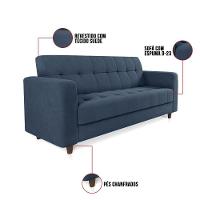 Sofá 03 Lugares Arezzo Suede Azul Marinho Pés Chanfrado Marrom - D'rossi - 6