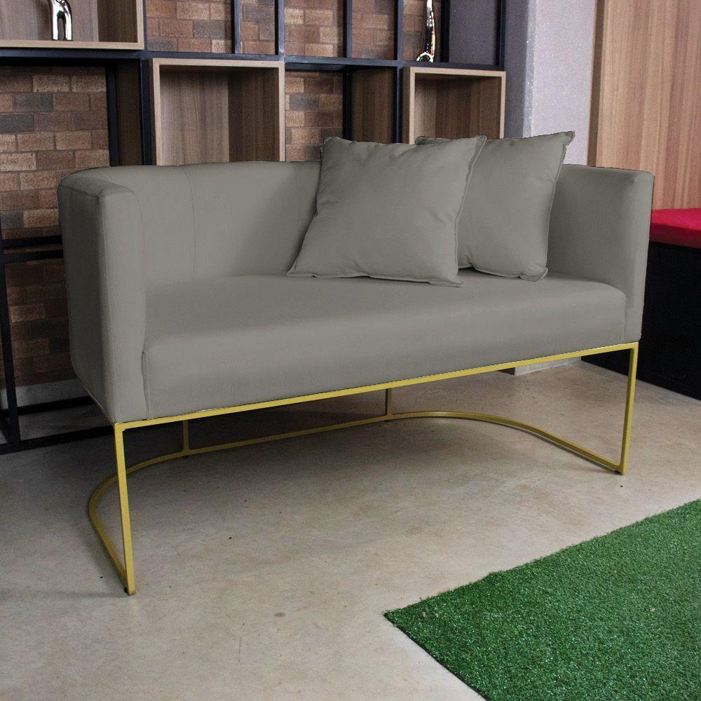 Namoradeira 02 Lugares Linho Grafite Metálica Dourado - 6