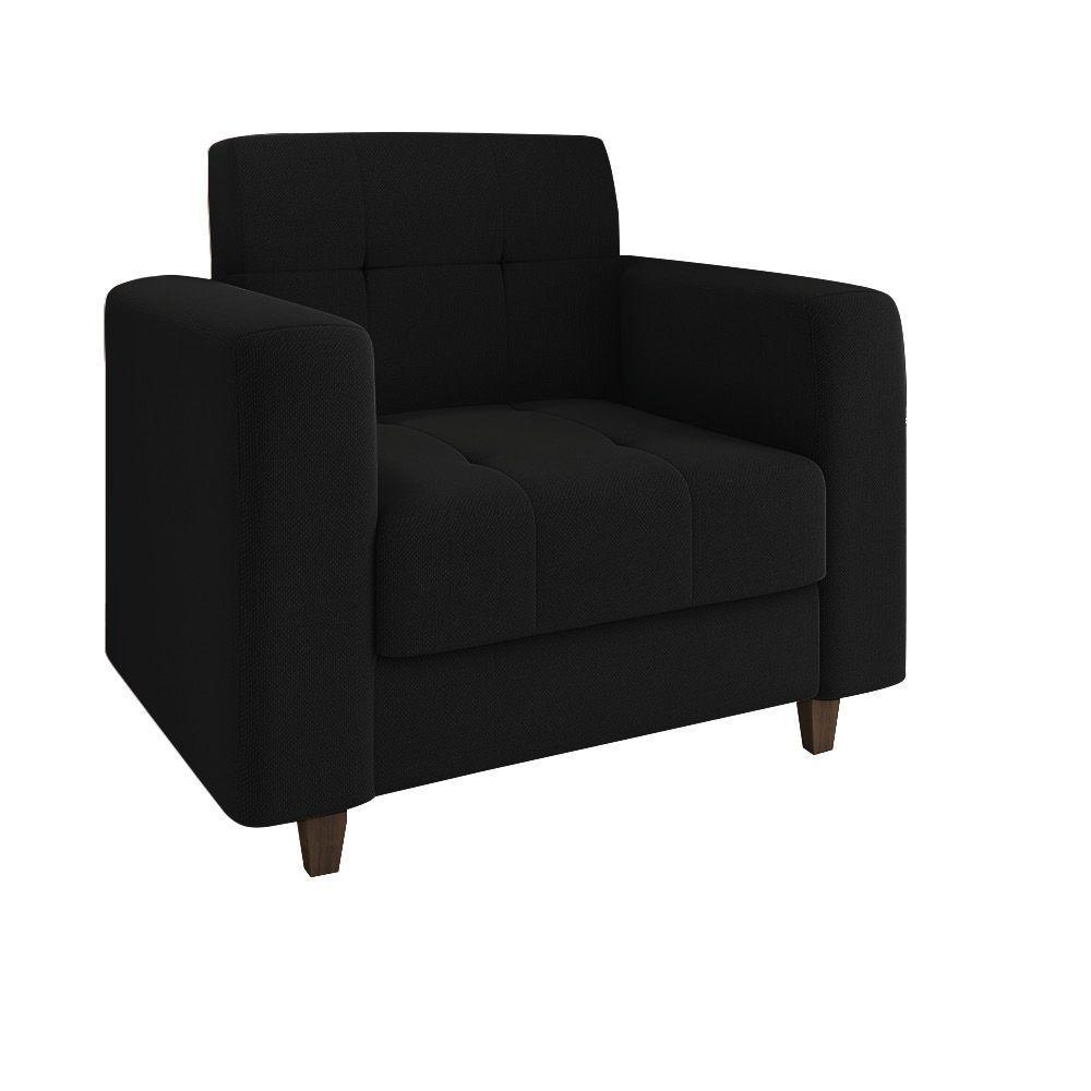 Kit 01 Sofá 03 Lugares E 01 Poltrona Arezzo Linho Preto A79 Pés Chanfrado Tabaco - D'rossi - 7