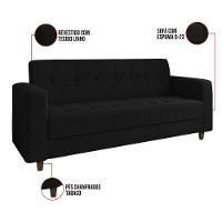 Kit 01 Sofá 03 Lugares E 01 Poltrona Arezzo Linho Preto A79 Pés Chanfrado Tabaco - D'rossi - 6