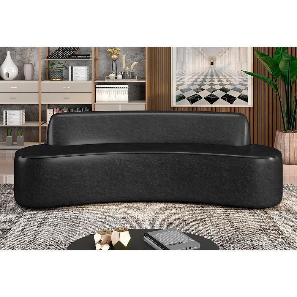 Sofá 3 Lugares Curvo Sala De Estar Living Cancún D02 Couríssimo Preto 210 Cm B-159 - 3