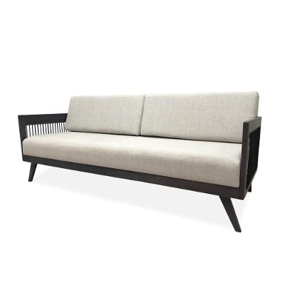 Sofá 2 Lugares Saibi Ozki 150Cm Poliéster Bege Madeira Eucalipto Amêndoa Corda Náutica Plana Poliést