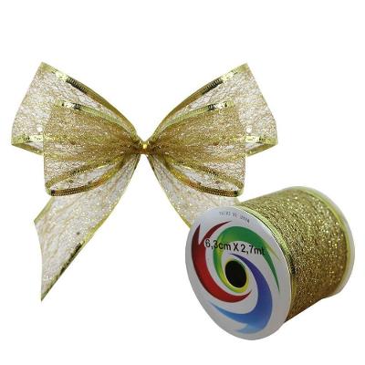 Kit 6 Fita Aramada Dourada Decoração Natalina 6,3cm X 2,7m Glitter