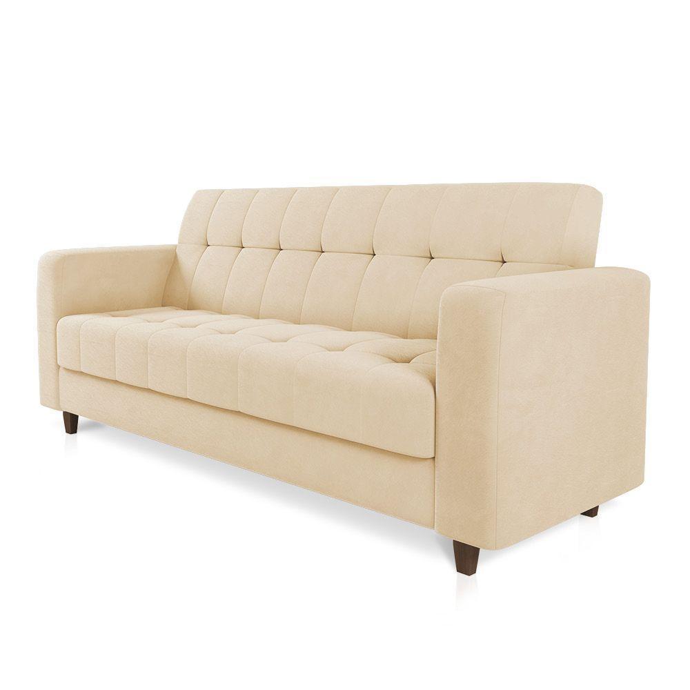 Sofá 03 Lugares Arezzo Suede Pés Chanfrado Tabaco - D'rossi Cor Bege - 5