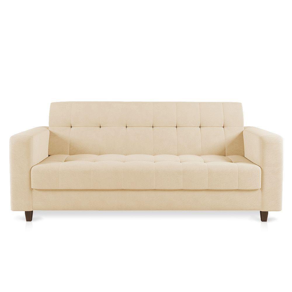 Sofá 03 Lugares Arezzo Suede Pés Chanfrado Tabaco - D'rossi Cor Bege - 7