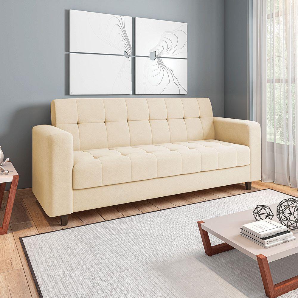 Sofá 03 Lugares Arezzo Suede Pés Chanfrado Tabaco - D'rossi Cor Bege - 8