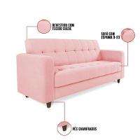 Sofá 03 Lugares Arezzo Suede Rosa Bebê Pés Chanfrado Tabaco - D'rossi