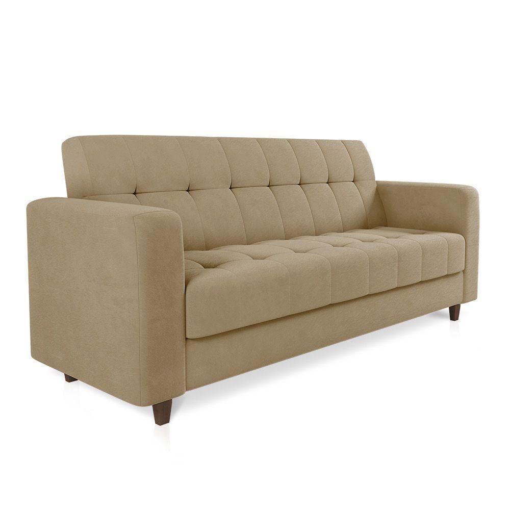 Sofá 03 Lugares Arezzo Suede Marrom Rato Pés Chanfrado Tabaco - D'rossi - 1