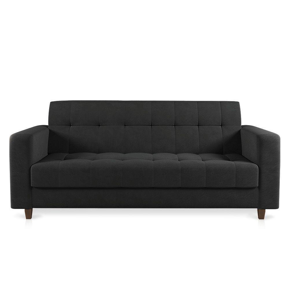 Sofá 03 Lugares Arezzo Suede Pés Chanfrado Tabaco - D'rossi Cor Preto - 7