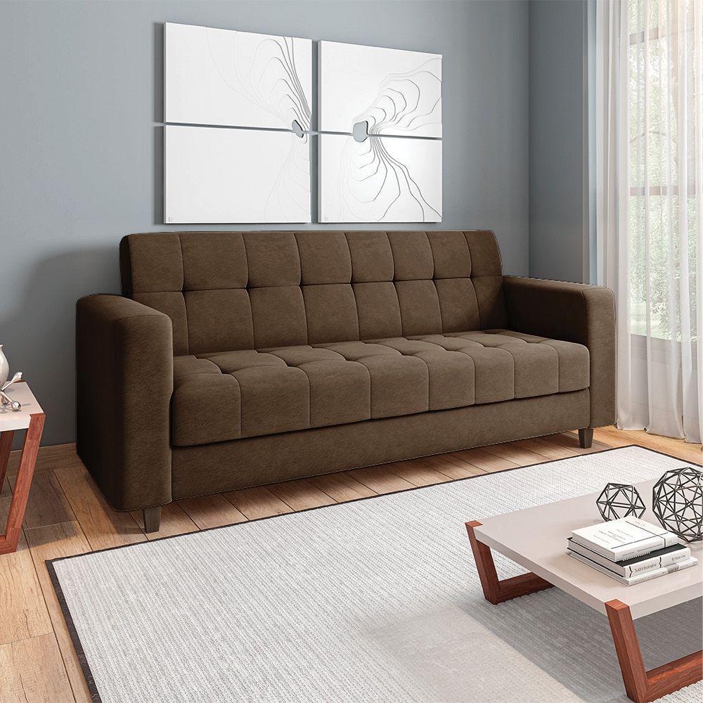 Sofá 03 Lugares Arezzo Suede Pés Chanfrado Tabaco - D'rossi Cor Marrom - 8