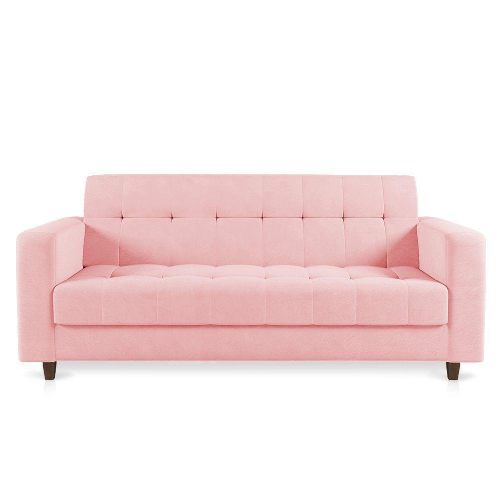 Sofá 03 Lugares Arezzo Suede Pés Chanfrado Tabaco - D'rossi Cor Rosa Bebê - 7