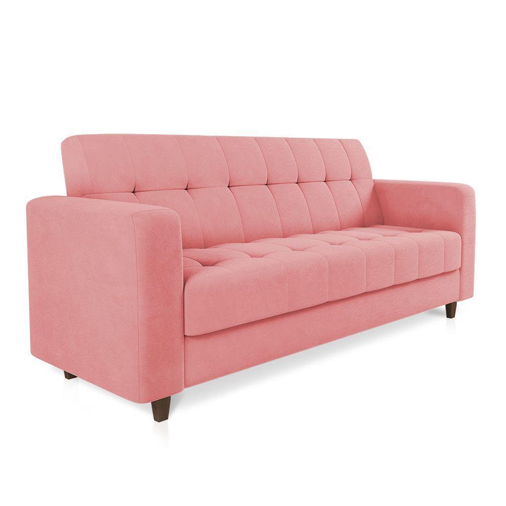 Sofá 03 Lugares Arezzo Suede Pés Chanfrado Tabaco - D'rossi Cor Rose - 1
