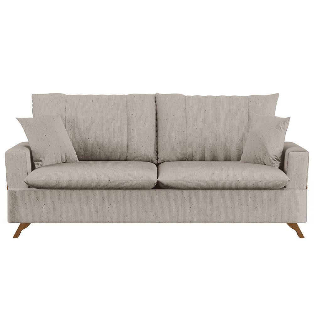 Sofá 200Cm 3 Lugares Com Almofadas Pés Curvos Veras Linho D05 Bege - Mpozenato - 1