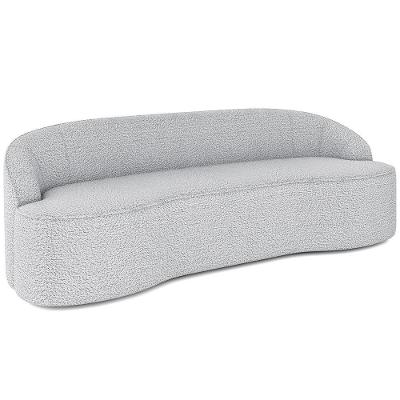Sofá 3 Lugares Curvo Sala De Estar Living Lótus D02 Bouclê Cinza 210 Cm B-56