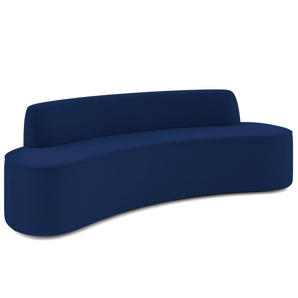 Sofá 3 Lugares Curvo Sala De Estar Living Cancún D02 Veludo Azul Marinho 180 Cm C-304 - 1