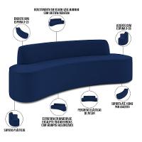 Sofá 3 Lugares Curvo Sala De Estar Living Cancún D02 Veludo Azul Marinho 180 Cm C-304