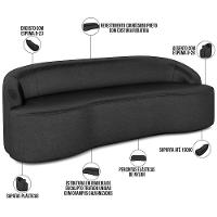 Sofá 3 Lugares Curvo Sala De Estar Living Lótus D02 Couríssimo Preto 180 Cm B-159 - 3