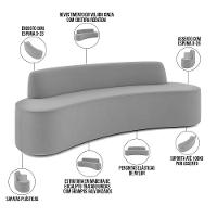 Sofá 3 Lugares Curvo Sala De Estar Living Cancún D02 Veludo Cinza 210 Cm C-317 - 5