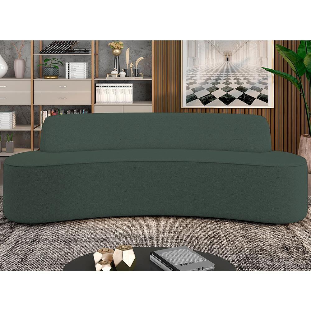 Sofá 3 Lugares Curvo Sala De Estar Living Cancún D02 Linho Verde Musgo 180 Cm C-117 - 5