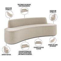 Sofá 3 Lugares Curvo Sala De Estar Living Cancún D02 Veludo Bege 210 Cm C-309 - 9