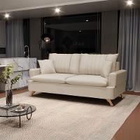 Sofá 200Cm 3 Lugares Com Almofadas Pés Curvos Veras Suede D05 Bege Claro - Mpozenato - 7