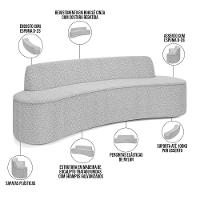 Sofá 3 Lugares Curvo Sala De Estar Living Cancún D02 Bouclê Cinza 180 Cm B-56 - 5