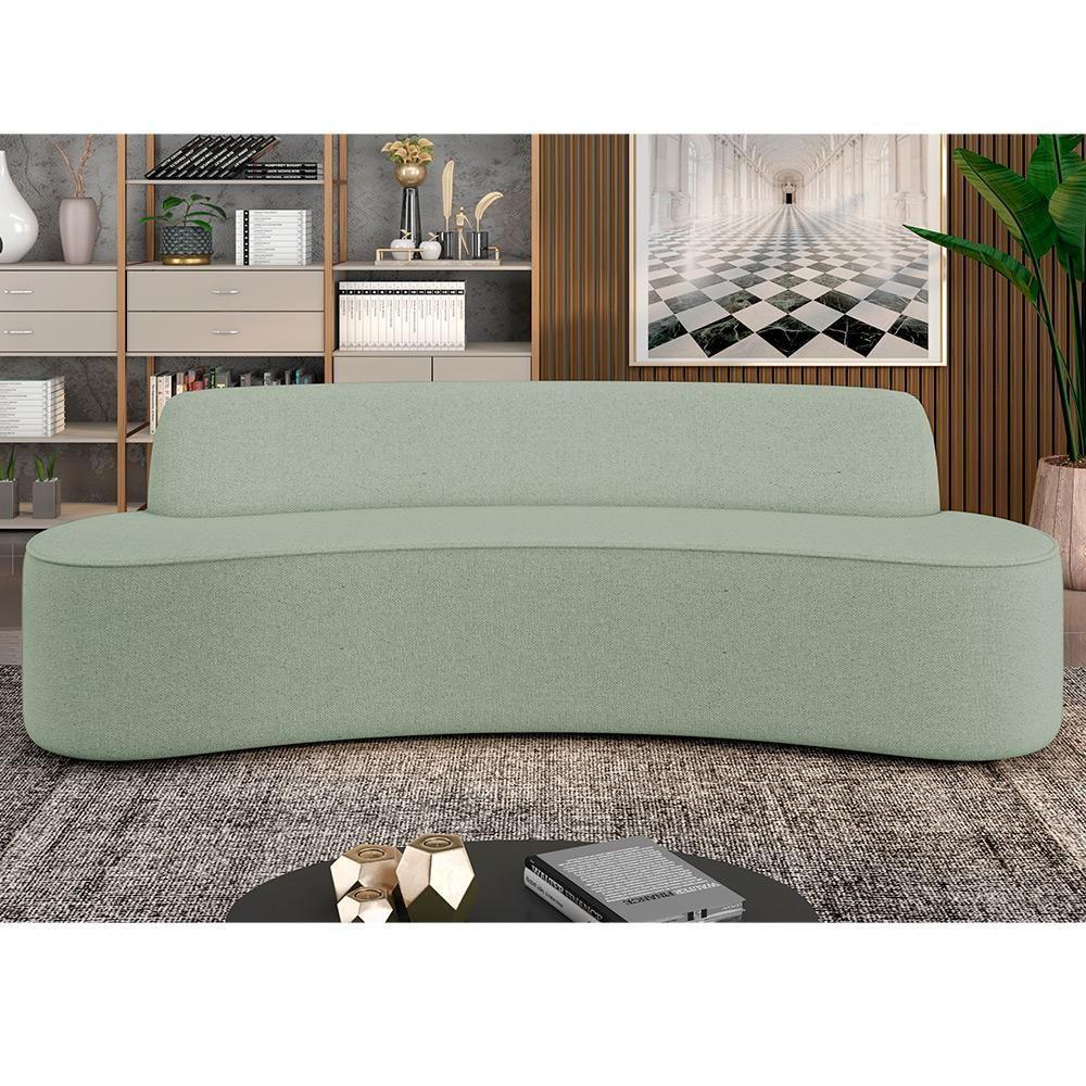 Sofá 3 Lugares Curvo Sala De Estar Living Cancún D02 Linho Verde 210 Cm D-477 - 7