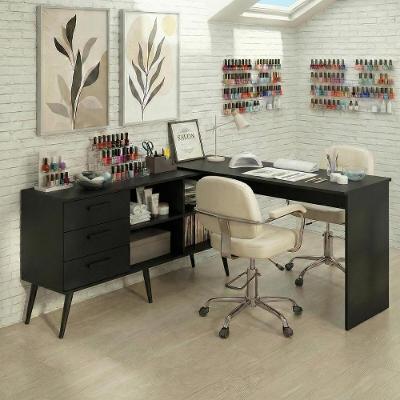 Mesa De Manicure Profissional De Canto Em L Com 3 Gavetas Jady Multimóveis Mp6042 Preto