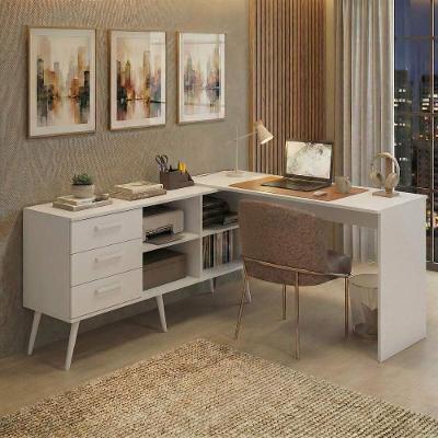Mesa De Escritório Em L Com 3 Gavetas Porto Multimóveis Mp6044 Branco