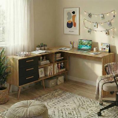 Escrivaninha De Estudos Em L Com 3 Gavetas Porto Multimóveis Mp6045 Madeirado/preto