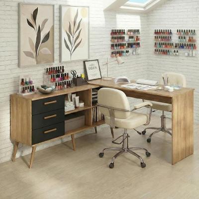 Mesa De Manicure Profissional De Canto Em L Com 3 Gavetas Jady Multimóveis Mp6042 Madeirado/preto