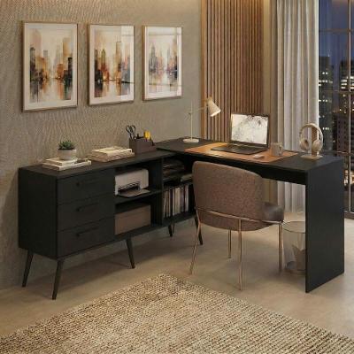 Mesa De Escritório Em L Com 3 Gavetas Porto Multimóveis Mp6044 Preto