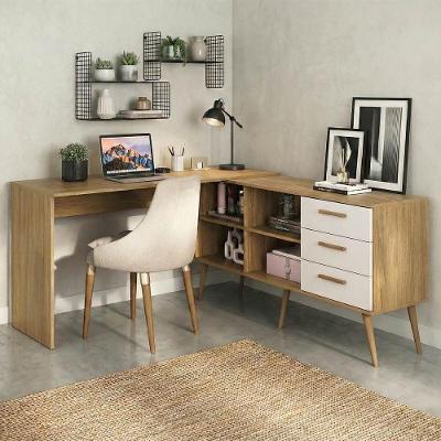 Mesa De Escritório Em L Com 3 Gavetas Porto Multimóveis Mp6046 Madeirado/branco