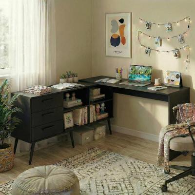 Escrivaninha De Estudos Em L Com 3 Gavetas Porto Multimóveis Mp6045 Preto