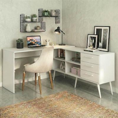 Mesa De Escritório Em L Com 3 Gavetas Porto Multimóveis Mp6046 Branco