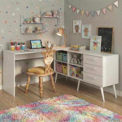 Mesa De Estudos Em L Com 3 Gavetas Porto Multimóveis Mp6047 Branco