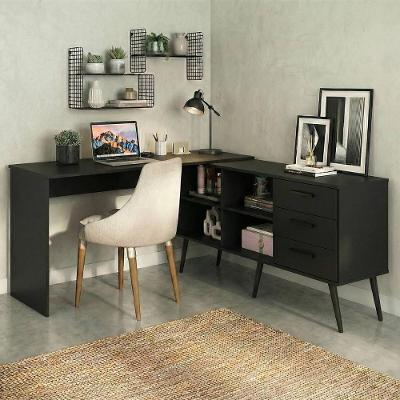 Mesa De Escritório Em L Com 3 Gavetas Porto Multimóveis Mp6046 Preto