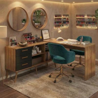 Mesa Profissional Para Manicure Em L Com 3 Gavetas Jady Multimóveis Mp6043 Madeirado/preto Madeirado/preto