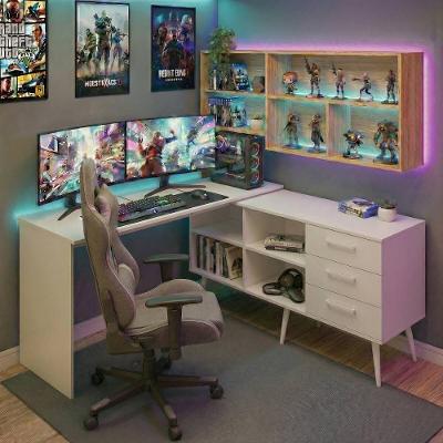 Mesa Gamer Em L Para Computador Com 3 Gavetas Nexus Multimóveis Mp6048 Branco