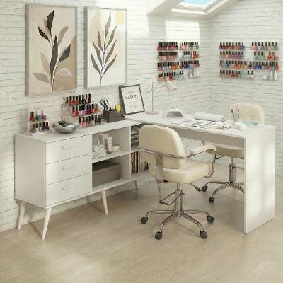 Mesa De Manicure Profissional De Canto Em L Com 3 Gavetas Jady Multimóveis Mp6042 Branco