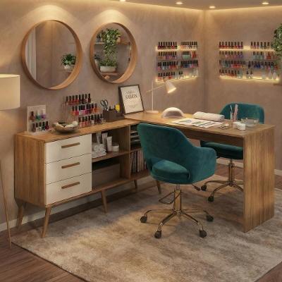 Mesa Profissional Para Manicure Em L Com 3 Gavetas Jady Multimóveis Mp6043 Madeirado/branco Madeirado/branco