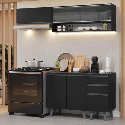 Armário De Cozinha Compacta 200Cm Preto Nice Madesa 14 Preto