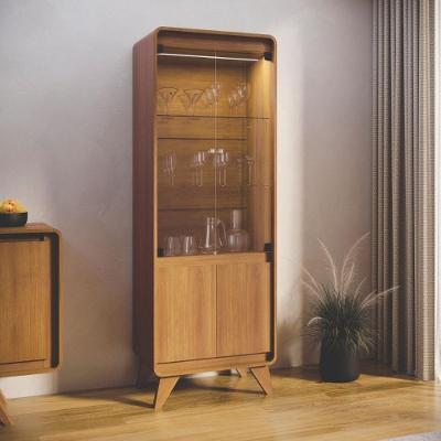 Armário Cristaleira De Luxo Com Vidro Madeira Nature