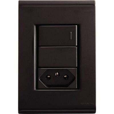 Conjunto 4x2 Tramontina Liz Grafite 1 Interruptor Simples 10a E 1 Tomada 2p+t 10a~250v