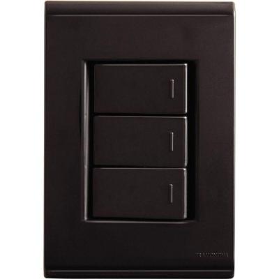 Conjunto 4x2 Tramontina Liz Grafite 3 Interruptores Simples 10a~250v