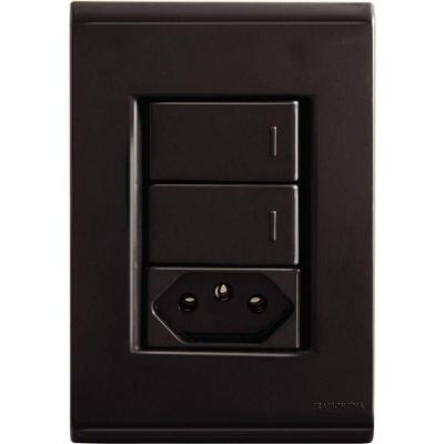 Conjunto 4x2 Tramontina Liz Grafite 2 Interruptores Simples 10a E 1 Tomada 2p+t 10a~250v